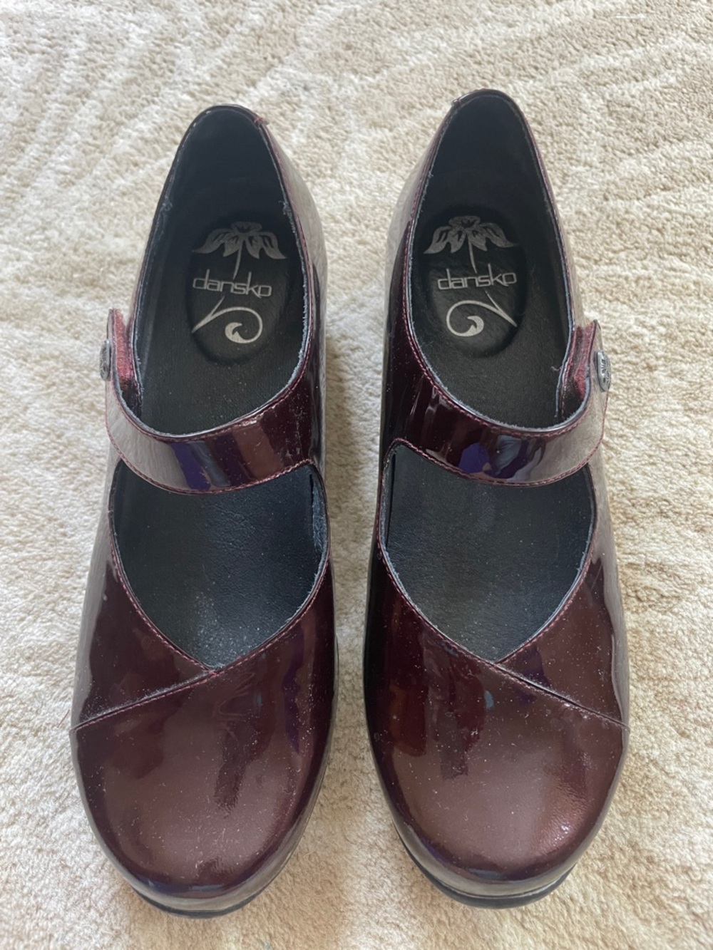 Dansko Patent Mary Jane Shoes in Deep Burgundy